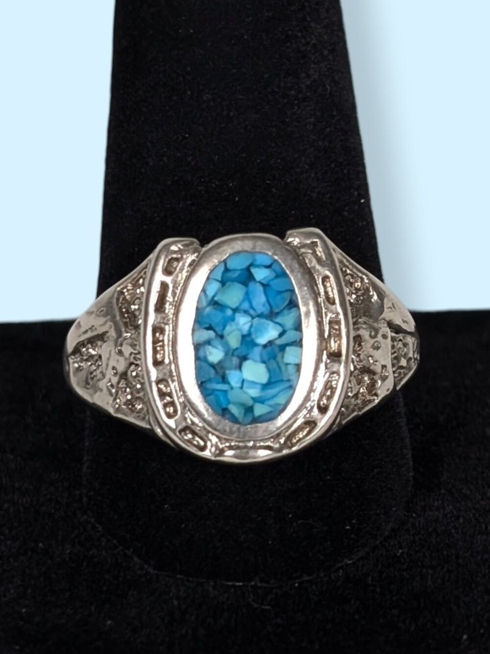 Turquoise Chip Mosaic Inlay Lucky Horseshoe Ring